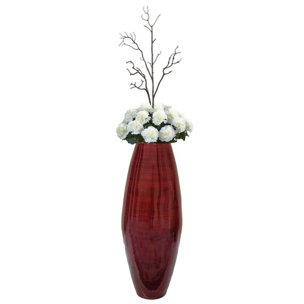 Uniquewise Bamboo Cylinder Floor Vase-Handcrafted Tall Decorative Vase-Ideal for Dining Room, Living Room, 16.5", Red QI003245.R.S - main